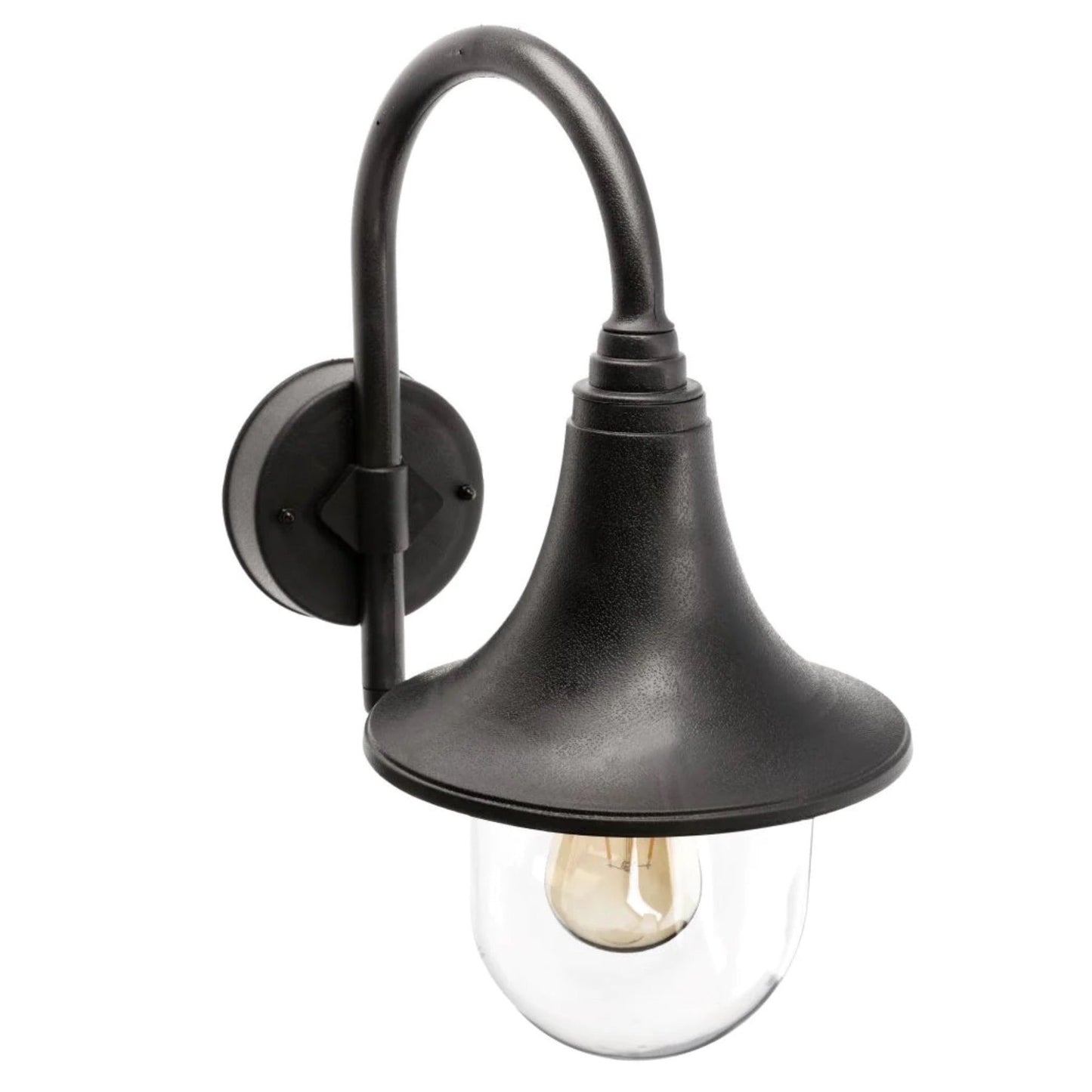 The Dinah black traditional hooked outdoor wall lantern light is constructed of polycarbonate and features an attractive design inspired by traditional lighting styles. This lantern wall light is a great choice for illuminating doorways and porches, creating a warm and inviting look and a safe environment. With an IP44 safety rating, the Dinah garden wall light is suitable for mounting on outdoor walls. Use with LED bulbs enjoy outdoor to enjoy your lighting without raising your energy bills.