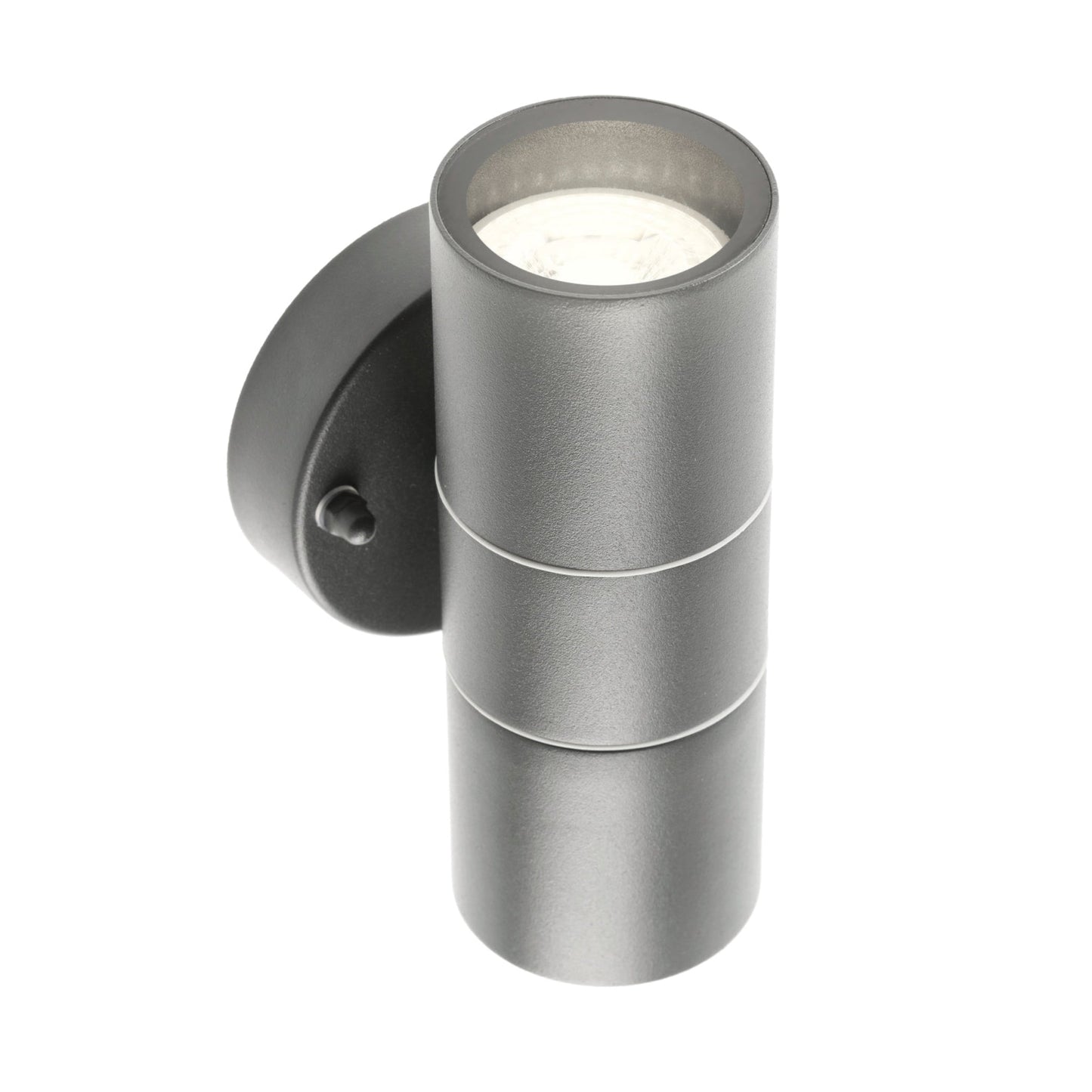 Our Mia outdoor up and down outdoor wall light is modern and stylish in its appearance. It comes in a cylinder design mounted on a circular back plate and complete with clear glass diffusers. It is designed for durability and longevity with its robust material producing a fully weatherproof and water resistant light fitting