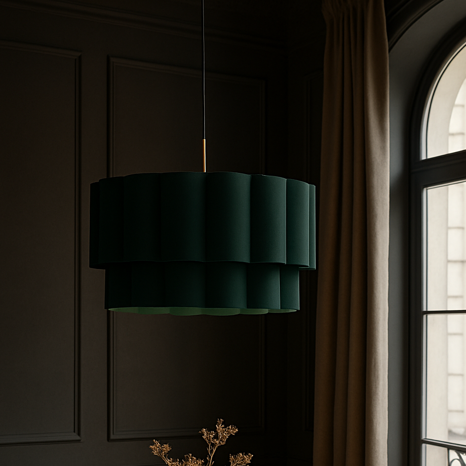 CGC Selina Scalloped Two Tier Forest Green Drum Lampshade Large 48cm