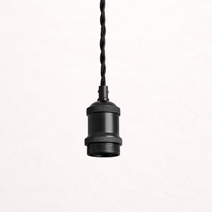 CGC Lacey Matt Black with Black Twisted 1.5m Adjustable E27 Ceiling Cable Pendant and Matching Ceiling Rose