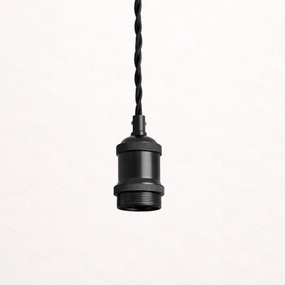 CGC Lacey Matt Black with Black Twisted 1.5m Adjustable E27 Ceiling Cable Pendant and Matching Ceiling Rose