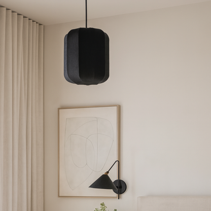 CGC LILA Black Cylinder Ribbed Stretch Cotton Fabric Lampshade