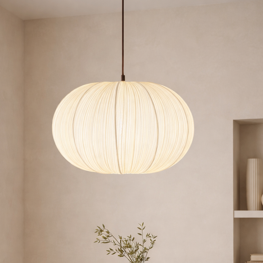 CGC Palmira Cream Large Oval Stretch Ruffled Silk Fabric Lampshade