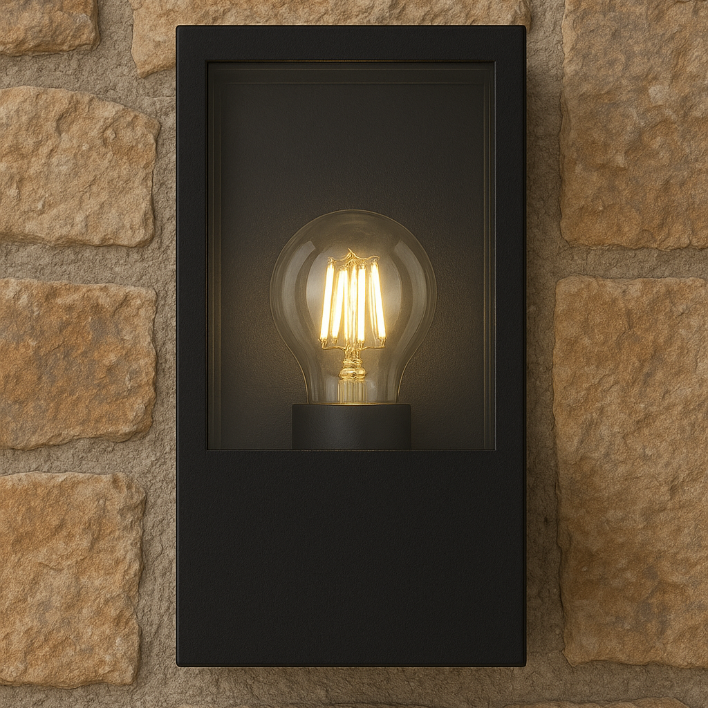 CGC Dave Black E27 Outdoor Wall Light Box Lantern Clear Diffuser IP54