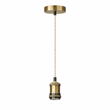 CGC Lacey Antique Brass with Off White Twisted 1.5m Adjustable E27 Ceiling Cable Pendant and Matching Ceiling Rose