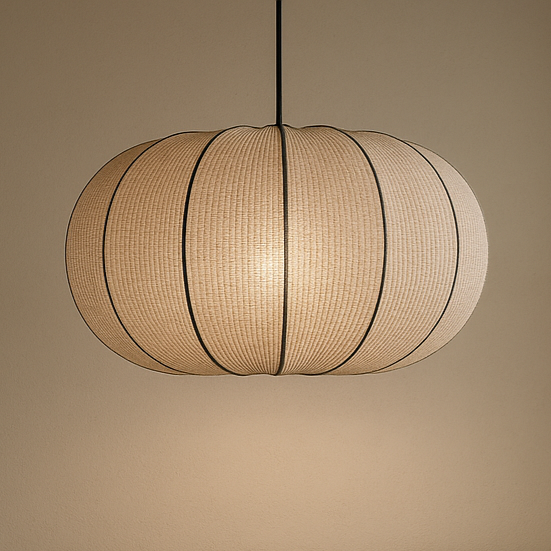 CGC LILA Grey Oval Stretch Ribbed Cotton Fabric Lampshade