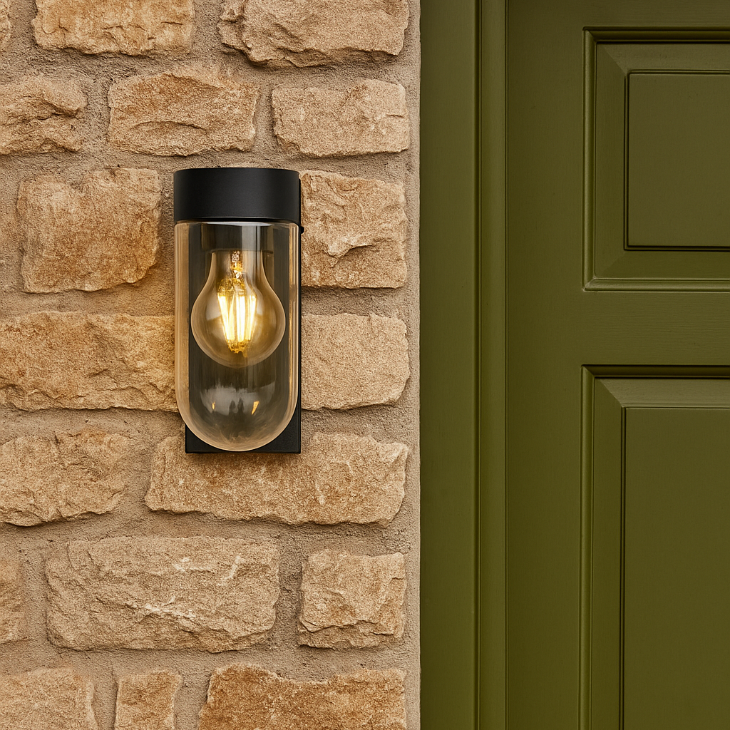 CGC Rowan Black Outdoor Wall Lantern Light with Clear Diffuser IP54