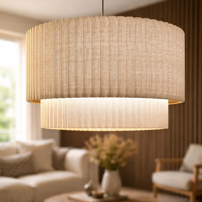 CGC Allegra Oatmeal Linen Fine Scallop Two Tier Extra Large Layer Drum Lampshade