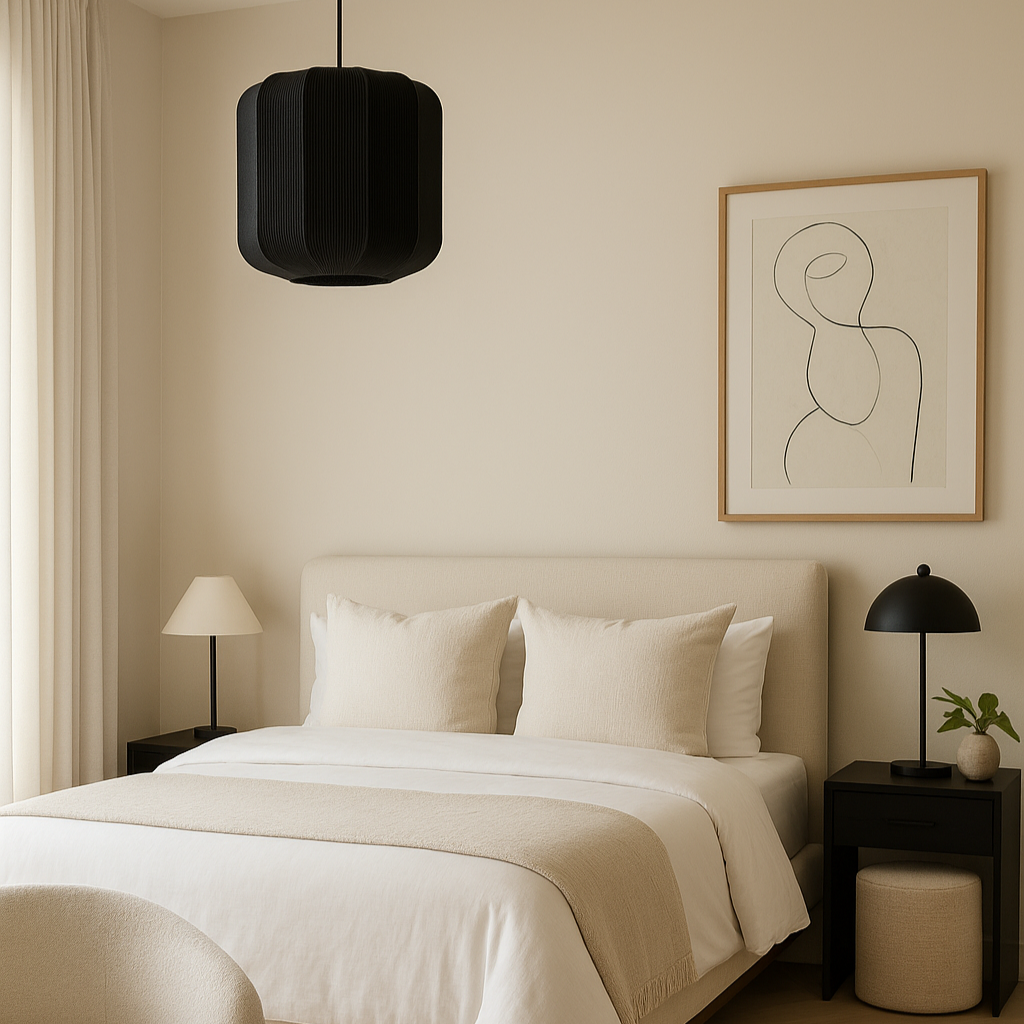 CGC LILA Black Cylinder Ribbed Stretch Cotton Fabric Lampshade