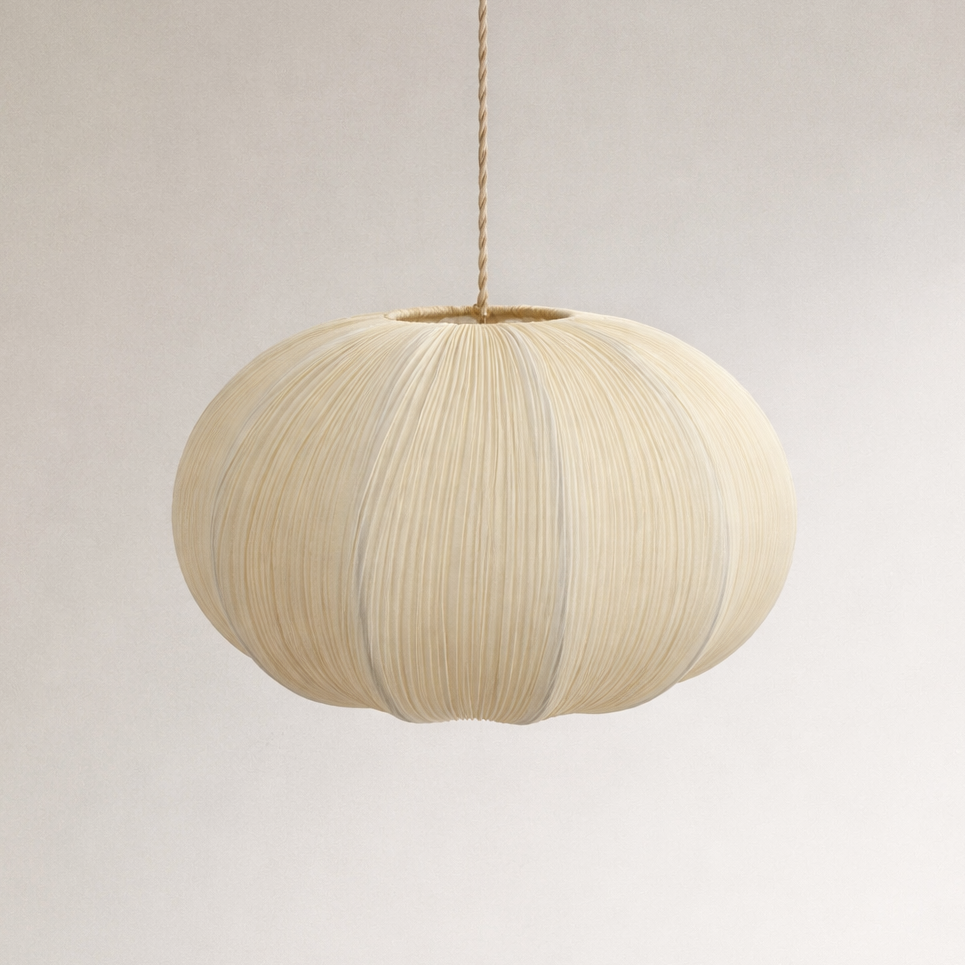 CGC Palmira Cream Large Oval Stretch Ruffled Silk Fabric Lampshade