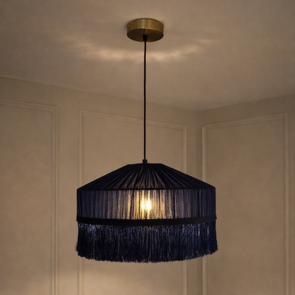 CGC Victoria Navy Velvet Fringe Lampshade – Pleated Tassel Pendant Light Shade