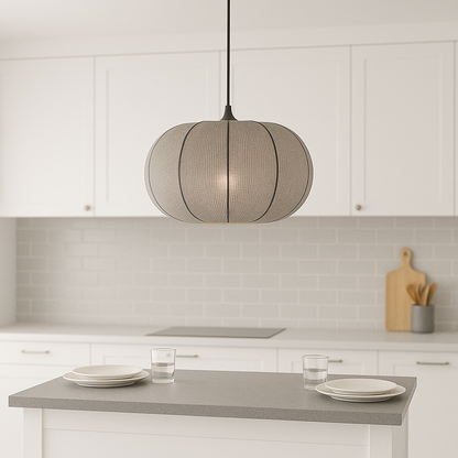 CGC LILA Grey Oval Stretch Ribbed Cotton Fabric Lampshade