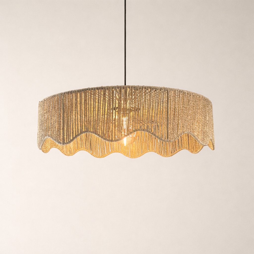 CGC Francesca Large 60cm Natural String Round Scallop Woven Easy Fit Lampshade