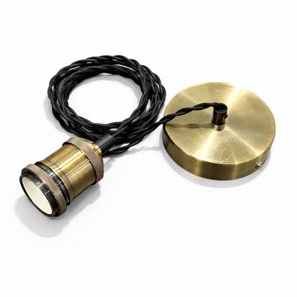 CGC Lacey Antique Brass with Black Twisted 1.5m Adjustable E27 Ceiling Cable Pendant and Matching Ceiling Rose