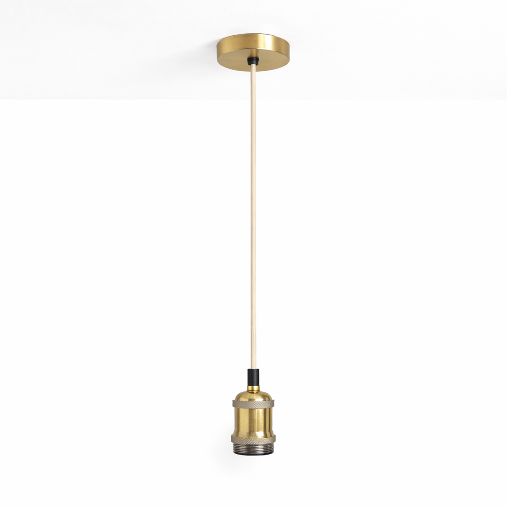 CGC CASSIE Antique Brass with Off White 1.5m Adjustable E27 Ceiling Cable Pendant and Matching Ceiling Rose