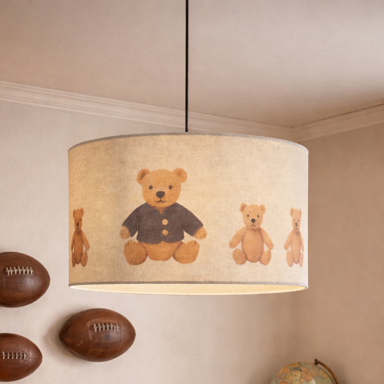 CGC BLAKE 45cm Large Oatmeal Linen Blue Teddy Bear Childrens Lamp Shade