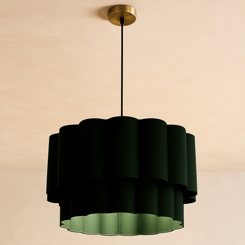 CGC Selina Scalloped Two Tier Forest Green Drum Lampshade Large 48cm