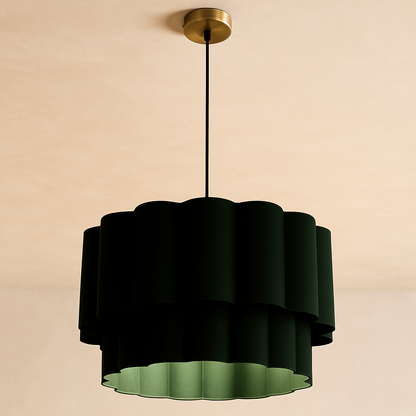 CGC Selina Scalloped Two Tier Forest Green Drum Lampshade Large 48cm
