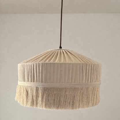 CGC Cream Victoria Velvet Fringe Lampshade – Pleated Tassel Pendant Light Shade
