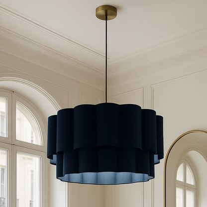 CGC Selina Scalloped Two Tier Navy Drum Lampshade Large 48cm