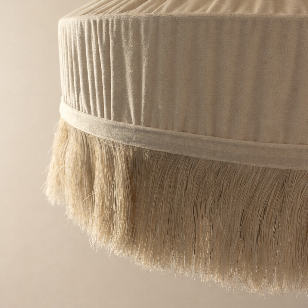 CGC Cream Victoria Velvet Fringe Lampshade – Pleated Tassel Pendant Light Shade