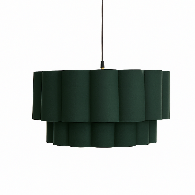 CGC Selina Scalloped Two Tier Forest Green Drum Lampshade Large 48cm