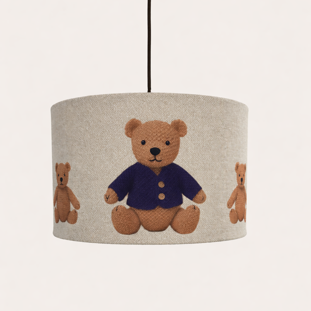 CGC BLAKE 30cm Oatmeal Linen Blue Teddy Bear Childrens Lamp Shade