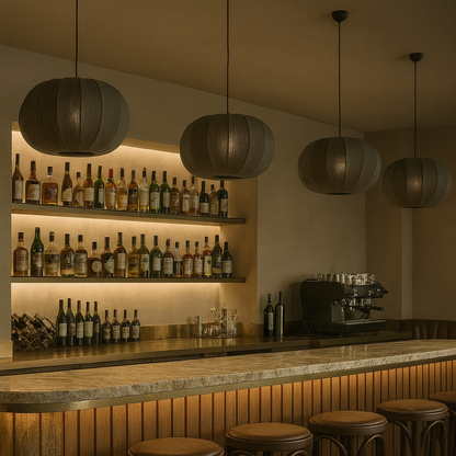 CGC LILA Grey Oval Stretch Ribbed Cotton Fabric Lampshade