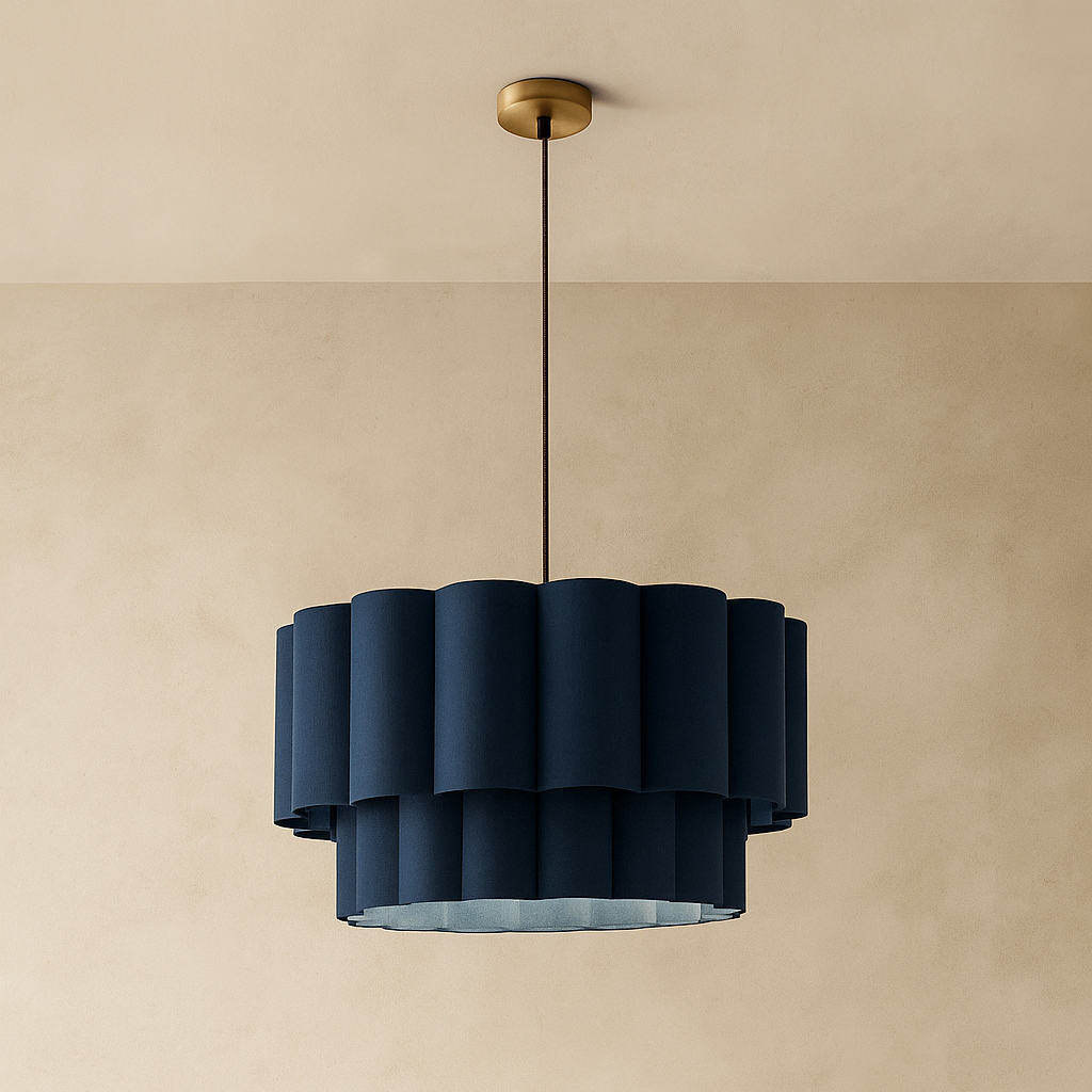 CGC Selina Scalloped Two Tier Navy Drum Lampshade Large 48cm