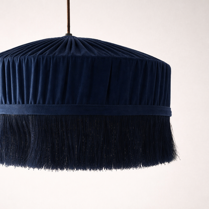 CGC Victoria Navy Velvet Fringe Lampshade – Pleated Tassel Pendant Light Shade