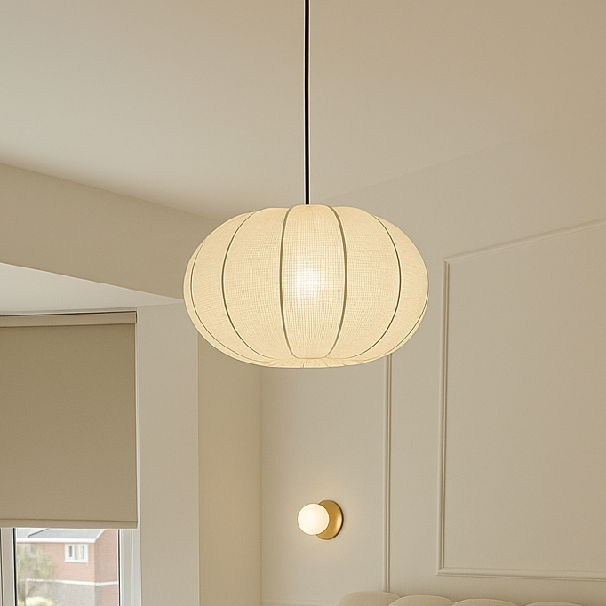 CGC LILA Cream Oval Stretch Ribbed Cotton Fabric Lampshade