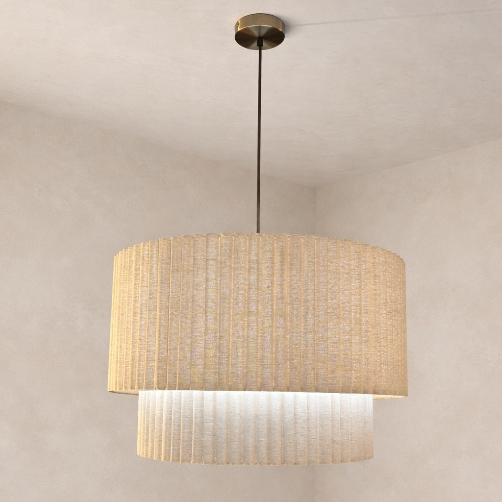 CGC Allegra Oatmeal Linen Fine Scallop Two Tier Extra Large Layer Drum Lampshade