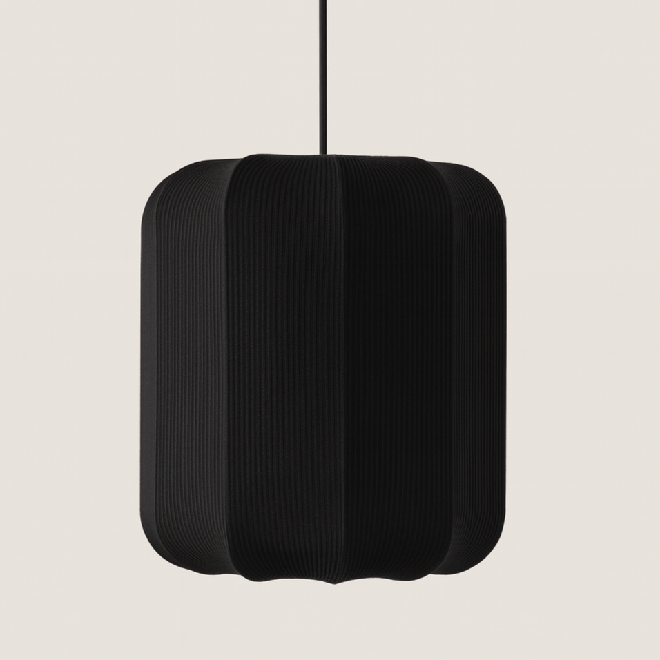 CGC LILA Black Cylinder Ribbed Stretch Cotton Fabric Lampshade