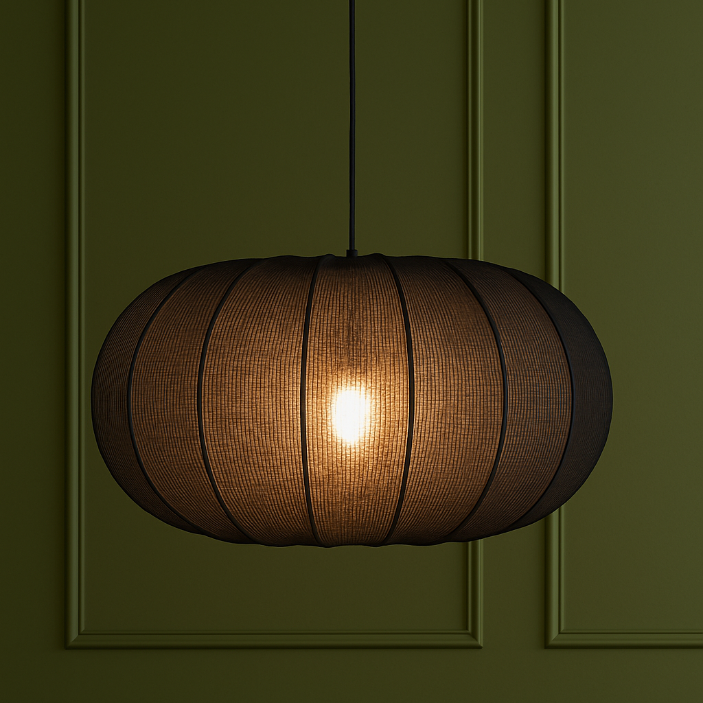 CGC LILA Black Oval Stretch Ribbed Cotton Fabric Lampshade