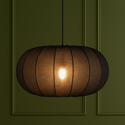 CGC LILA Black Oval Stretch Ribbed Cotton Fabric Lampshade