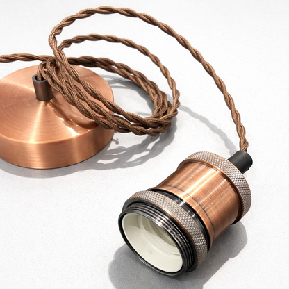 CGC Lacey Brushed Copper with Brown Twisted 1.5m Adjustable E27 Ceiling Cable Pendant and Matching Ceiling Rose
