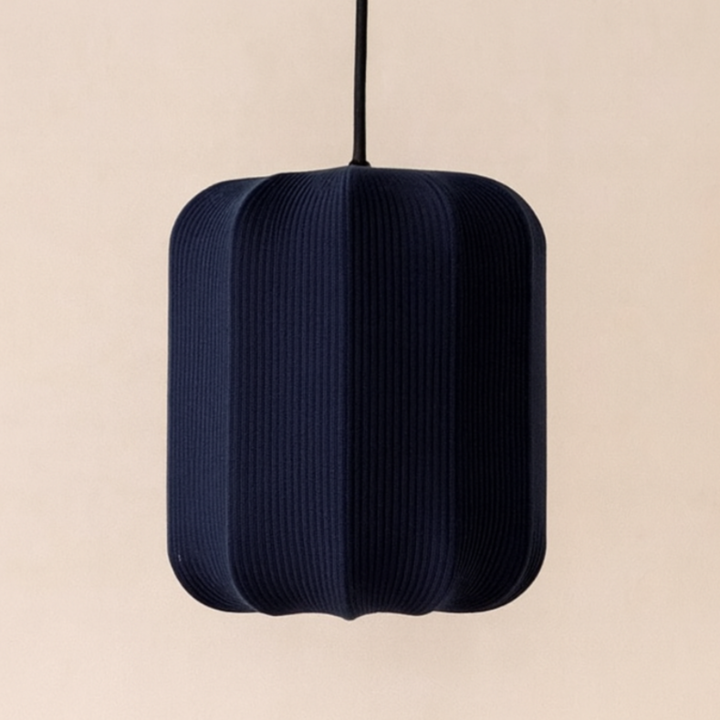 CGC LILA Navy Cylinder Ribbed Stretch Cotton Fabric Lampshade