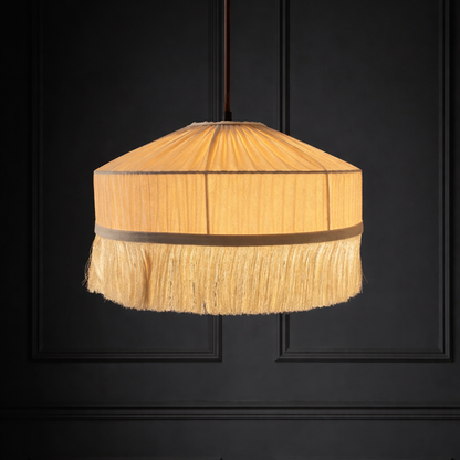 CGC Cream Victoria Velvet Fringe Lampshade – Pleated Tassel Pendant Light Shade