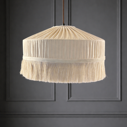 CGC Cream Victoria Velvet Fringe Lampshade – Pleated Tassel Pendant Light Shade