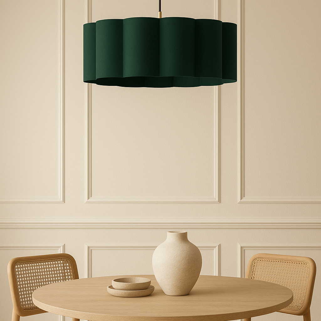 CGC Maria Scalloped Forest Green Drum Lampshade Large 48cm