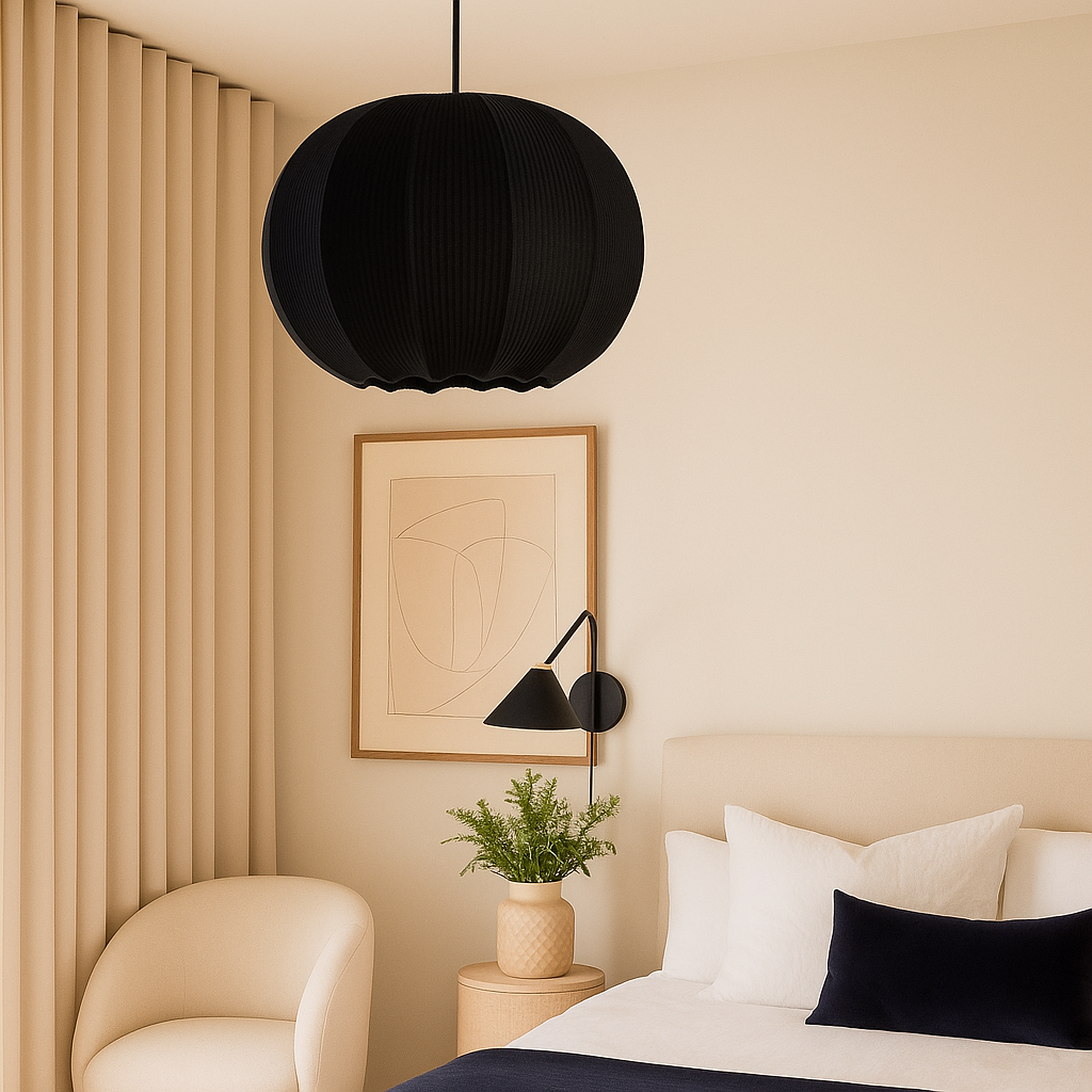 CGC LILA Black Rounded Ribbed Stretch Cotton Fabric Lampshade