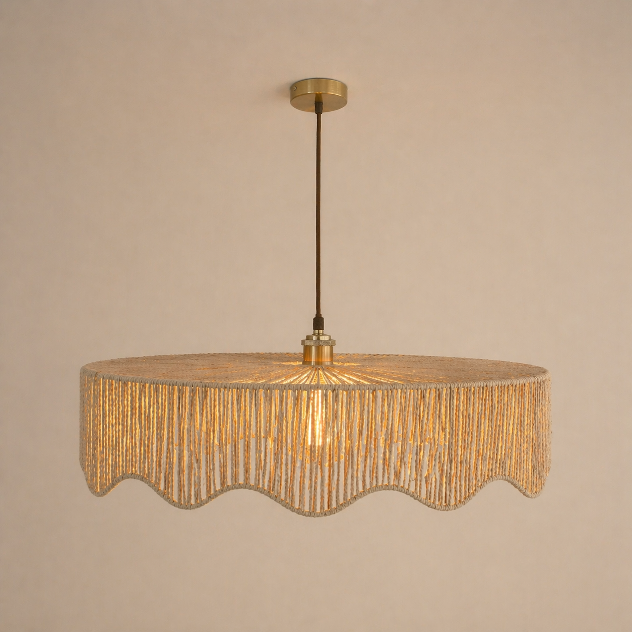 CGC Francesca Large 60cm Natural String Round Scallop Woven Easy Fit Lampshade