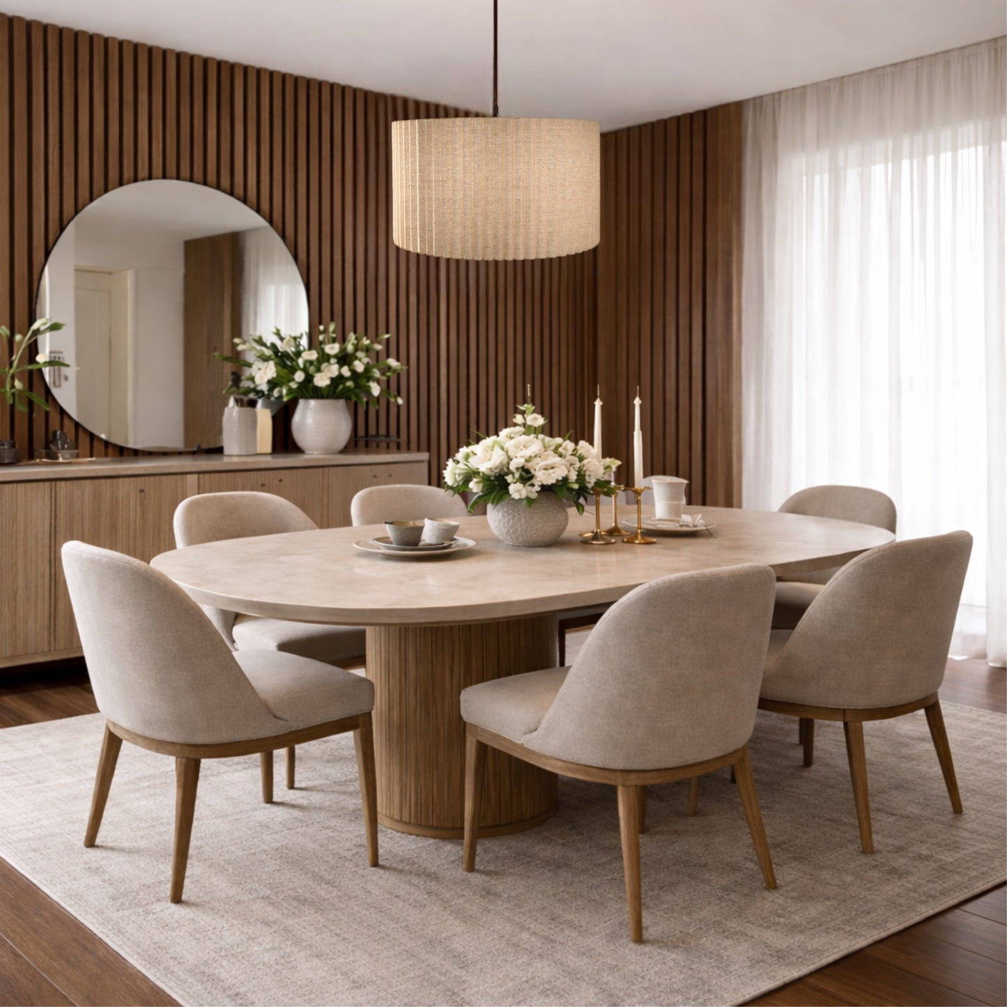 CGC Allegra Oatmeal Linen Fine Scallop Extra Large Drum Lampshade