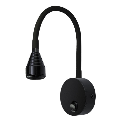 The black Stoney lamp consists of flexible light which can be tilted and adjusted on its own axis. The lamp base has a on/off switch making it ideal for a bedside reading lamp. Made of an aluminium body and powder coated black, the lamp with its simple design fits well into different spaces. Whether functional office or cosy home - the timeless lamp is  perfect for many types of use.