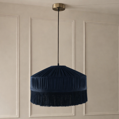 CGC Victoria Navy Velvet Fringe Lampshade – Pleated Tassel Pendant Light Shade