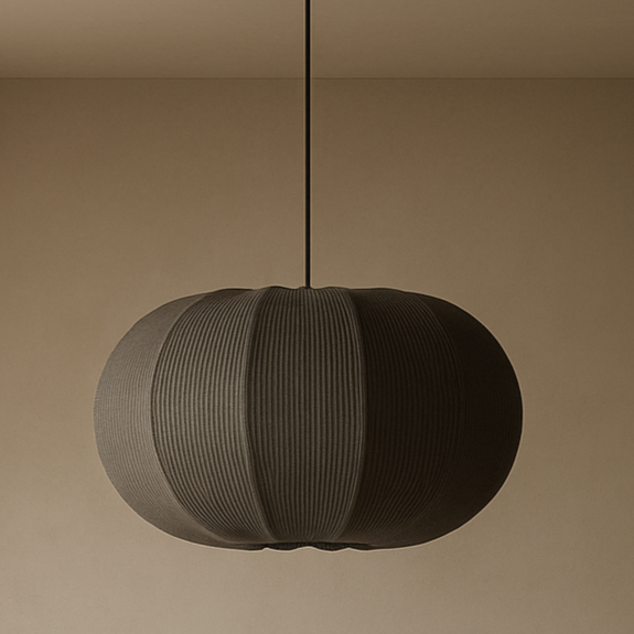 CGC LILA Grey Oval Stretch Ribbed Cotton Fabric Lampshade