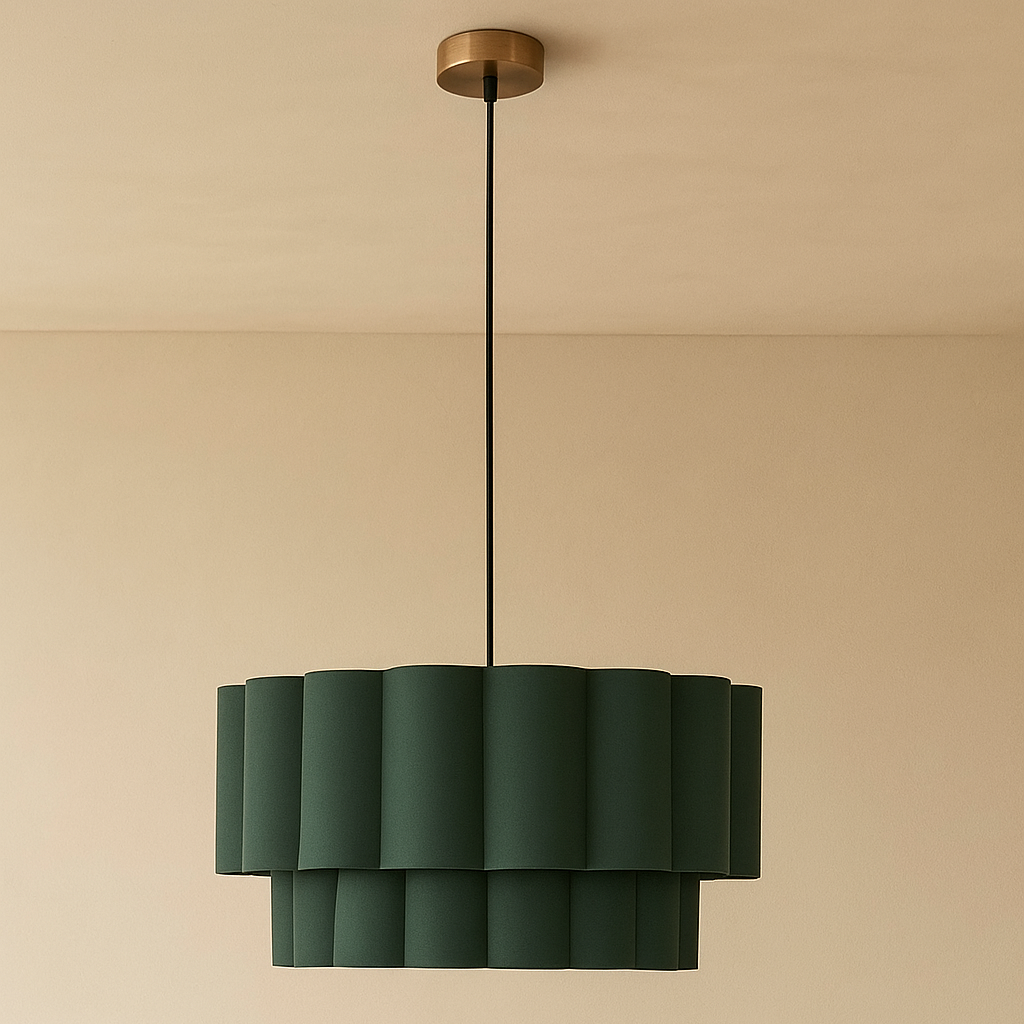 CGC Selina Scalloped Two Tier Forest Green Drum Lampshade Large 48cm