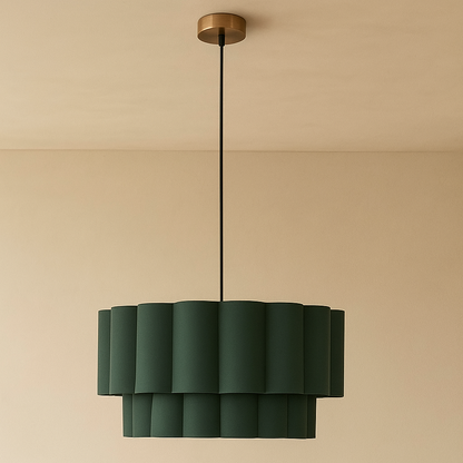CGC Selina Scalloped Two Tier Forest Green Drum Lampshade Large 48cm