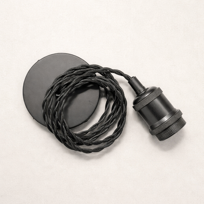 CGC Lacey Matt Black with Black Twisted 1.5m Adjustable E27 Ceiling Cable Pendant and Matching Ceiling Rose
