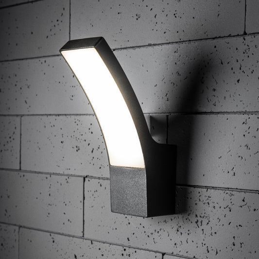 CGC MILLIE Anthracite Dark Grey Curved LED Wall Light Diecast Aluminium Opal Diffuser 4000k IP54
